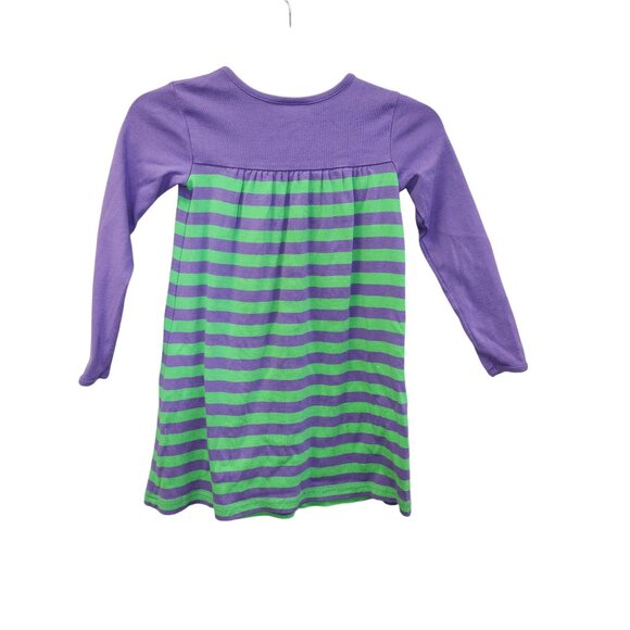 Hanna Andersson Girls 120 Purple & Green Striped Long-Sleeve Dress 100% - Picture 2 of 7